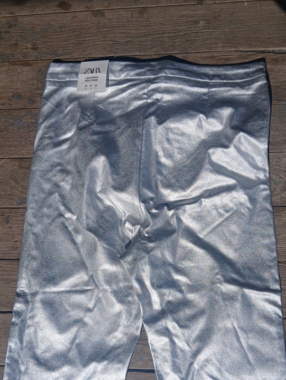Nwt Zara Silver Coated Mid Rise Leggings - Picture 5 of 6